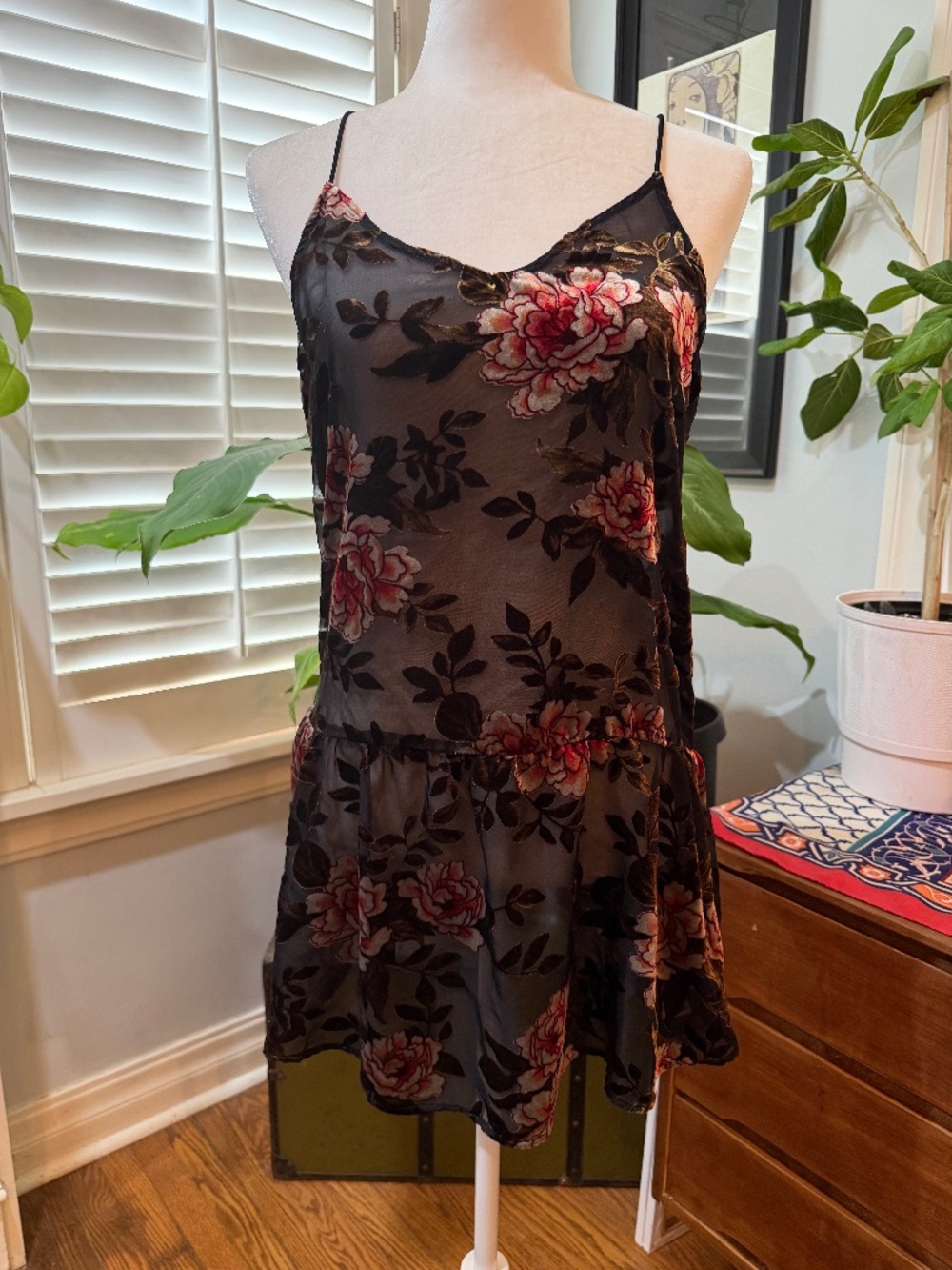 American Eagle Outfitters floral velvet slip dress.